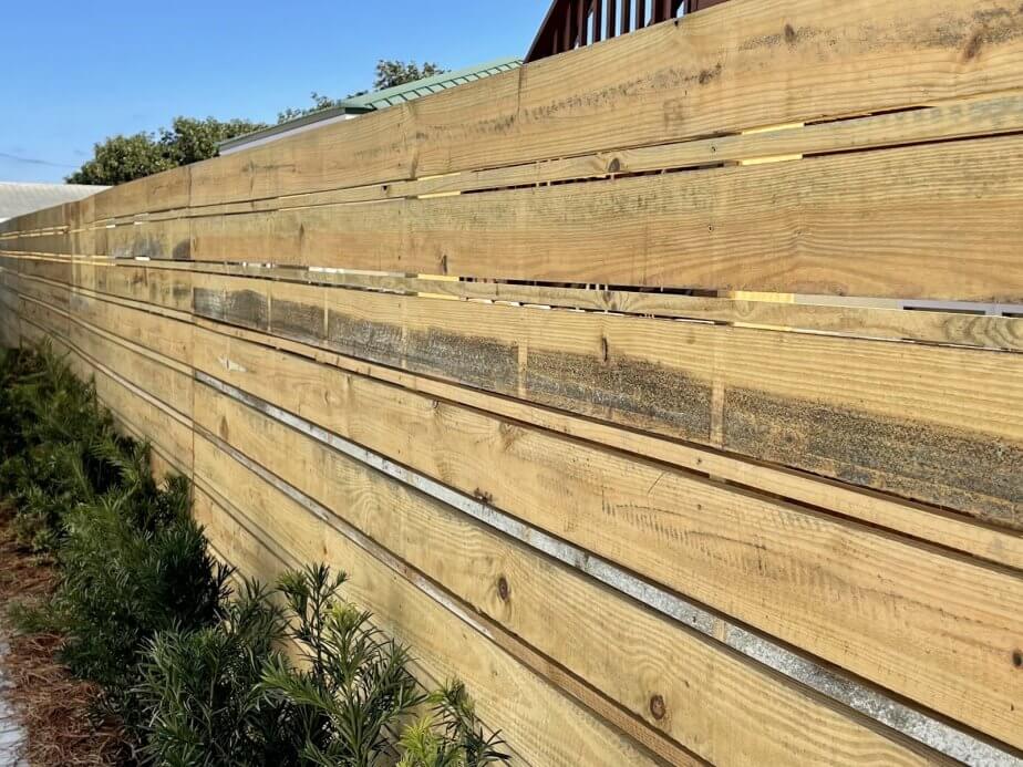 Horizontal residential wood fencing in the Pensacola, Florida area.